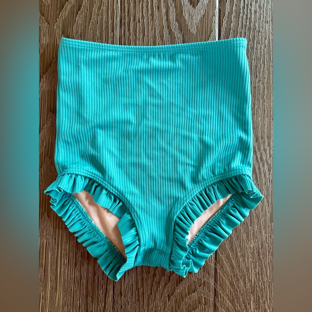 Kortni Jeane Mini All Ruffled Up Swim Bottoms, High Rise, Turquoise, Size 4/5
